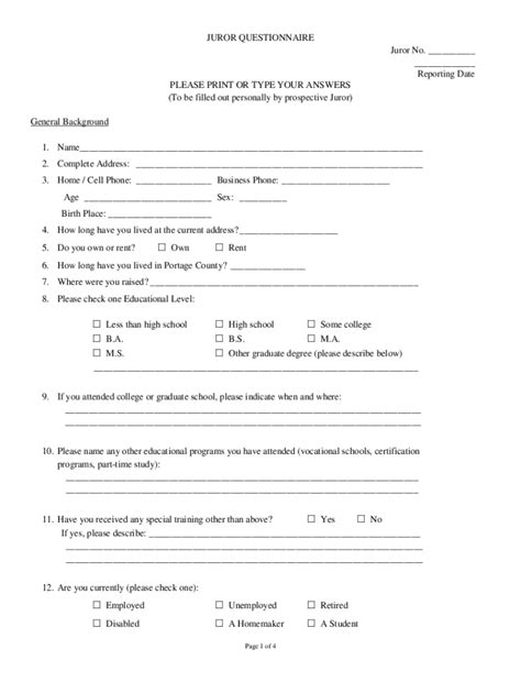 Fillable Online Juror Questionnaire Please Print Or Type Your Answers Fax Email Print Pdffiller