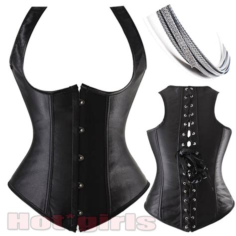 Women Lace Up Boned Shaper Bustier Corset Waist Cincher Burlesque Top Lingerie EBay