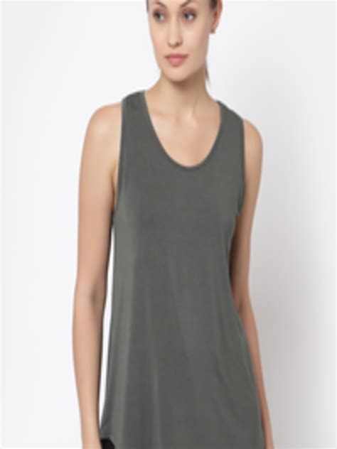 Buy Yoonoy Olive Green Solid Scoop Neck Pure Cotton Tank Top Tops For