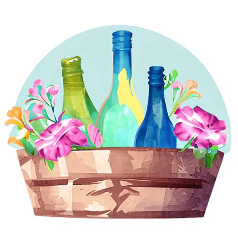 Wines Watercolor Flowers In Basket Hyperrealistic Graphic Creative