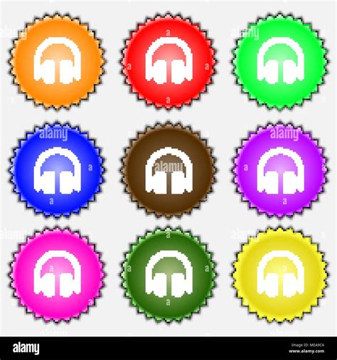 Headphones Earphones Icon Sign A Set Of Nine Different Colored Labels