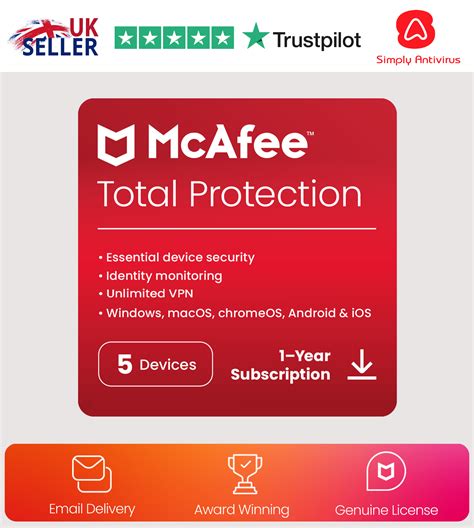 Mcafee Total Protection Antivirus 2025 5 Devices 1 Year 5 Minute Email