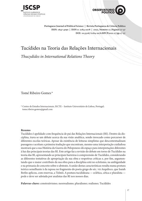 PDF Tucídides na Teoria das Relações Internacionais