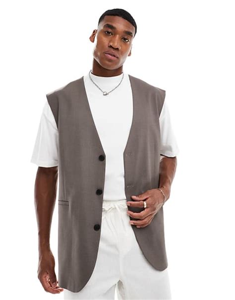 Asos Design Longline Waistcoat In Brown Asos