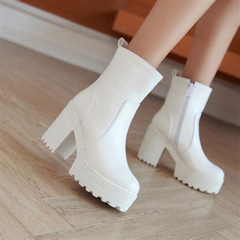 Vkekieo Sock Boots For Women Round Toe High Heel Platform Shoes