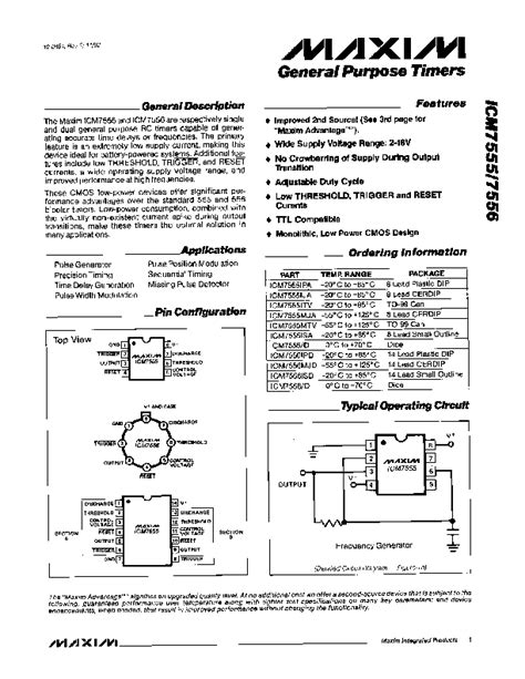 ICM7555 Datasheet PDF 326 KB Maxim Pobierz Z Elenota Pl