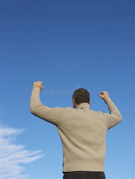 Man With Arms Up In Air Stock Photo Image Of Goal Attainment 11615568