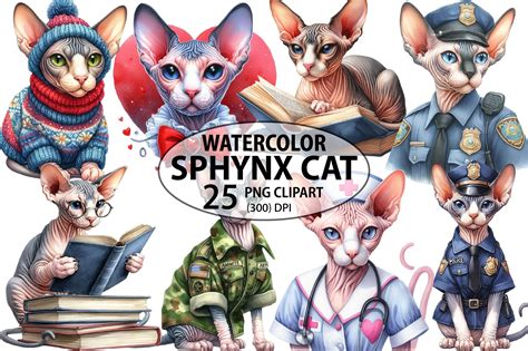 Watercolor Sphynx Cat Clipart Collection Graphic By Creative Art