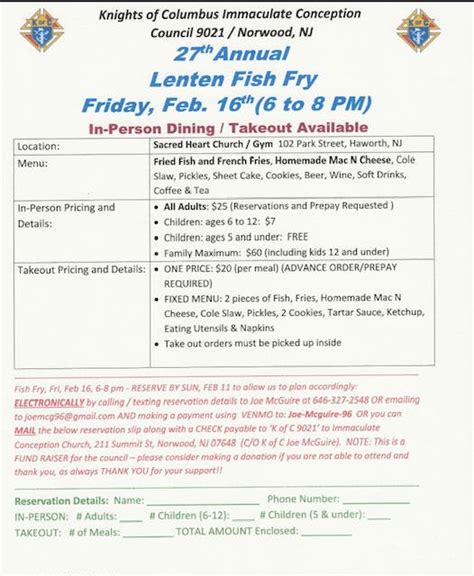 Feb 16 All Are Welcome To The 27th Annual Lenten Fish Fry River