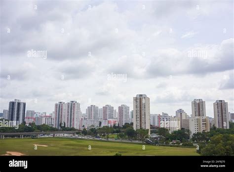 Jurong East Skyline From Pagoda In Chinese Garden Singapore Stock