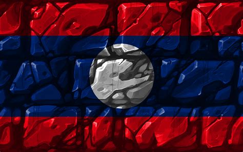 Download Wallpapers Laotian Flag Brickwall 4k Asian Countries