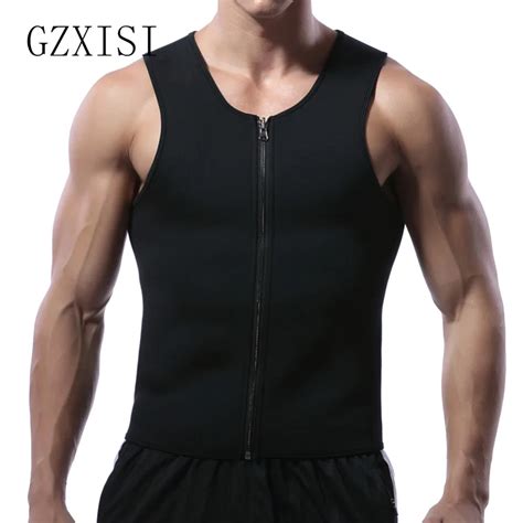 Men Hot Neoprene Workout Sauna Tank Top Zipper Waist Trainer Vest