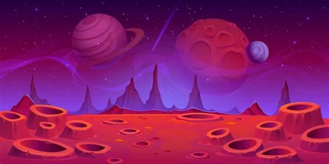 Fondo De La Superficie Del Planeta Espacial Alienígena Con Cráteres Vector Premium