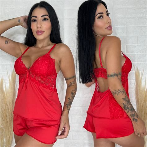 Short Doll Sexy Renda Confort Vel Sensual Pijama Linha Noite Roupa