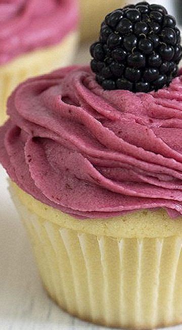 Vanilla Cupcakes With Lemon Curd Filling And Blackberry Buttercream