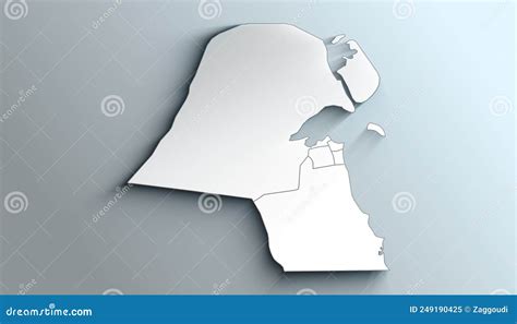 Modern White Map Of Kuwait With Governorates With Shadow Stock