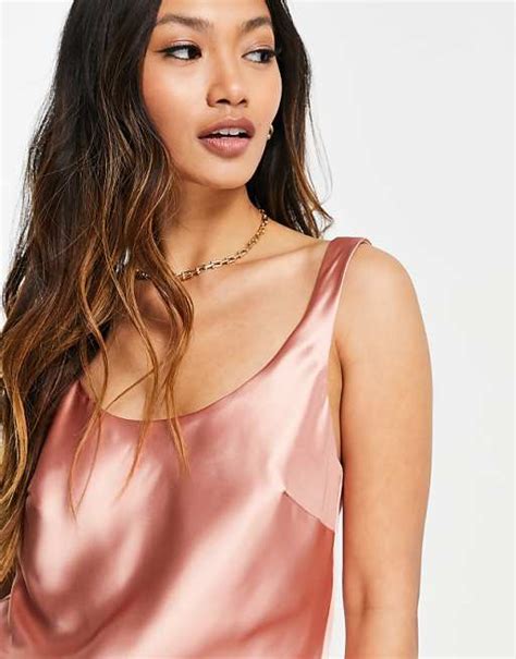 Asos Design Scoop Neck Cami In Satin In Light Pink Asos