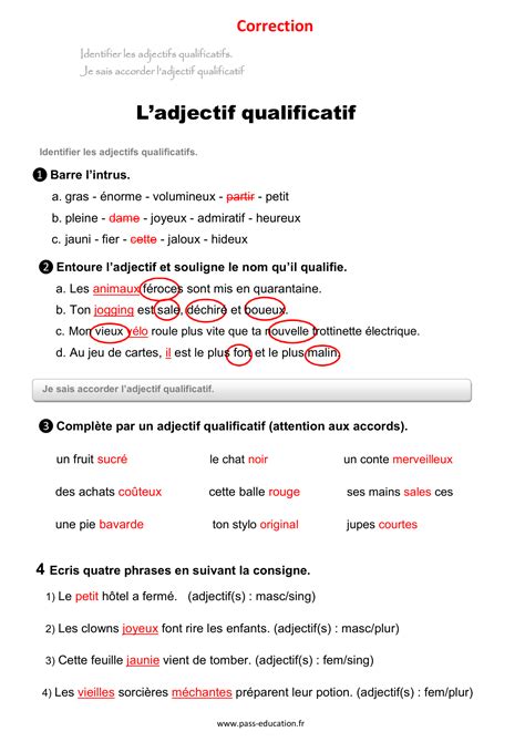 Adjectif Qualificatif Correction