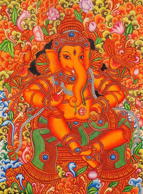 Lord Ganesha In The Style Of Mattanchery Palace Murals Exotic India Art