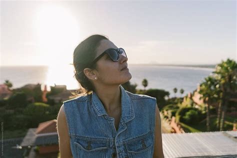 Sunset Glam Brunette Woman With Sunglasses