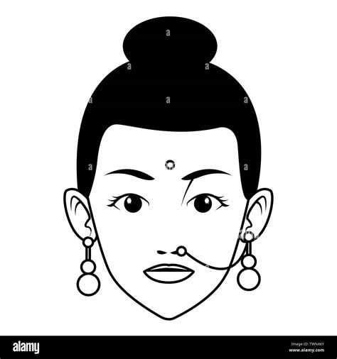 Indian Woman Face Avatar Cartoon In Black And White Stock Vector Image