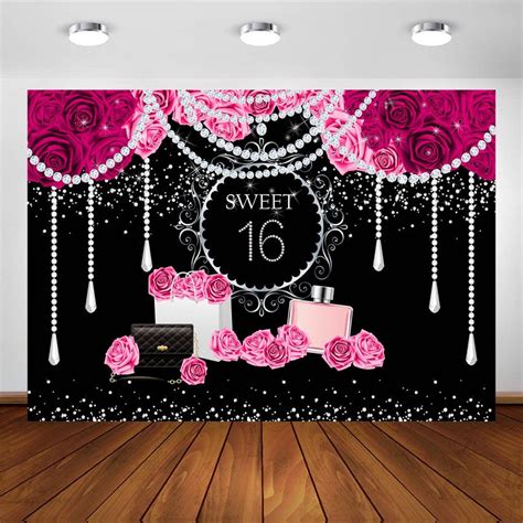 Sweet Sixteen Birthday Background Pink Sweet Party Banner Girl Bling