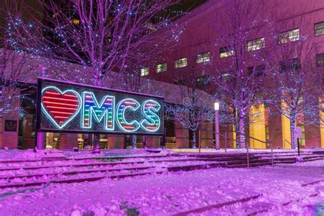 Mississauga City Hall Winter Night Illumination. Celebration Square Ice Skating Rink Editorial ...