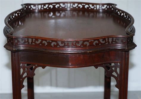 Mahogany Chinese Chippendale Silver Tea Occasional Table Fret Work Carved Famboo At 1stdibs