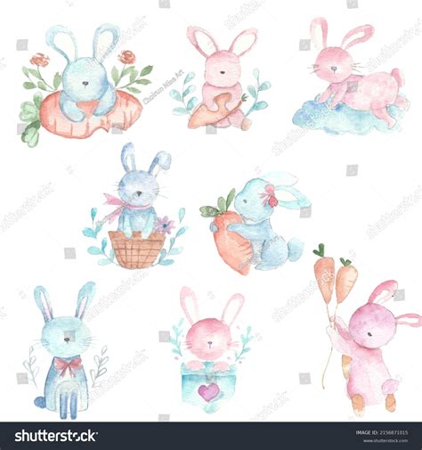 Cute Bunny Illustration Collection Set Stock Illustration 2156871015 ...