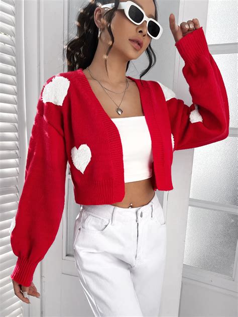 Shein Qutie Heart Pattern Drop Shoulder Duster Cardigan Shein Usa