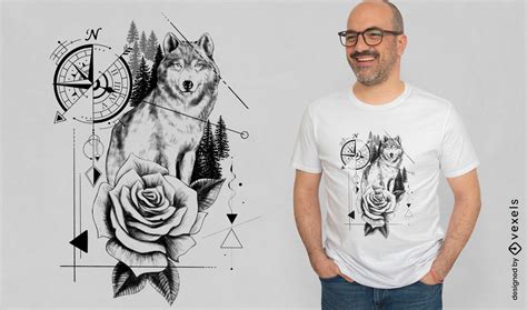 Descarga Vector De Diseño De Camiseta Animal Lobo Y Rosa