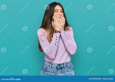 Oh My God Embarrassed Teen Girl Keeps Mouth Widely Opened Being Extremely Surprised By