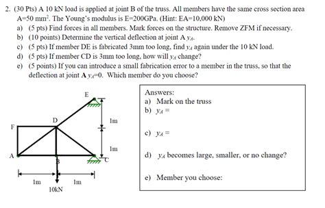 Solved 2 30 Pts A 10kN Load Is Applied At Joint B Of The Chegg