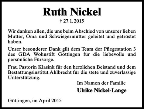 Traueranzeigen Von Ruth Nickel Trauer Anzeigen De