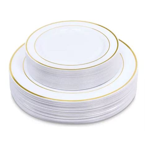 Platos Desechables Elegantes Plástico Vajilla Fiesta 50 Pz BLANCO