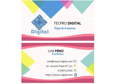 Descargar y editar tarjetas de presentación gratis Tecpro Digital