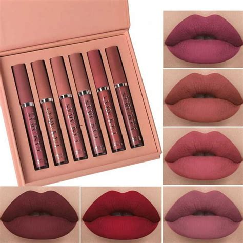 6pcs Matte 24 Hour Liquid Lipstick Sets Matte Dark Red Purple Permanent