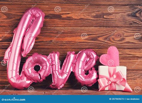 Balloon Shaped Word Love With T Box Stock Image Image Of Sign