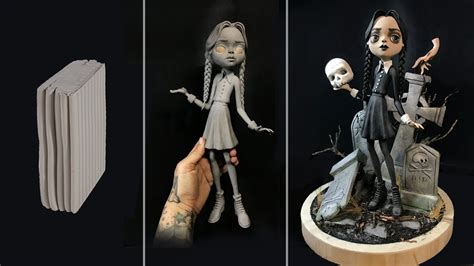 How To Sculpt Wednesday Addams In Tim Burton Style Diorama Youtube