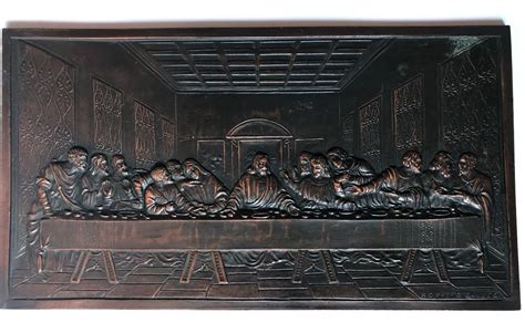 Proantic Plaque En Bronze Représentant La Cène Bas Relief Sculptur