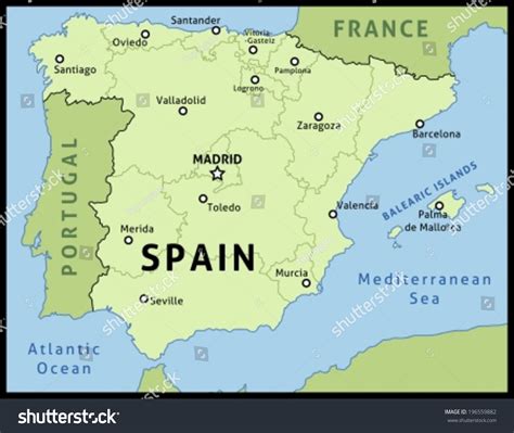 Map Of Spain. Outline Illustration Country Map With Main Cities In ...