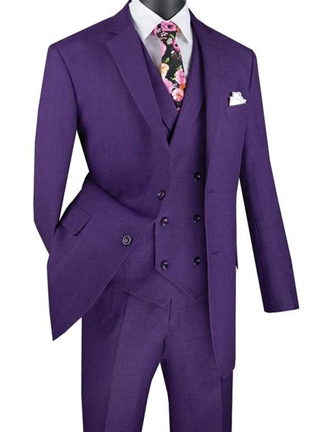 Venetian Collection Purple Regular Fit Glen Plaid 2 Button 3 Piece