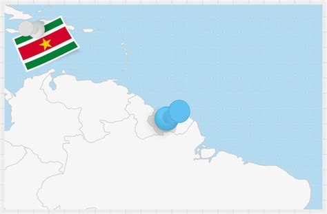 Mapa De Surinam Con Un Alfiler Azul Anclado Bandera De Surinam Vector