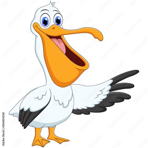 Cartoon pelican presenting with his wing Stock Vector | Adobe Stock