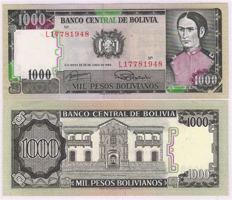 Bolivia - 1000 bolivinanos 1982 unc currency note - KB Coins & Currencies