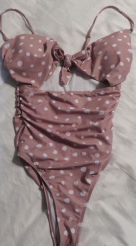 Nwot Pink Polka Dot One Piece Cut Out Bikini Swim Suit Size S