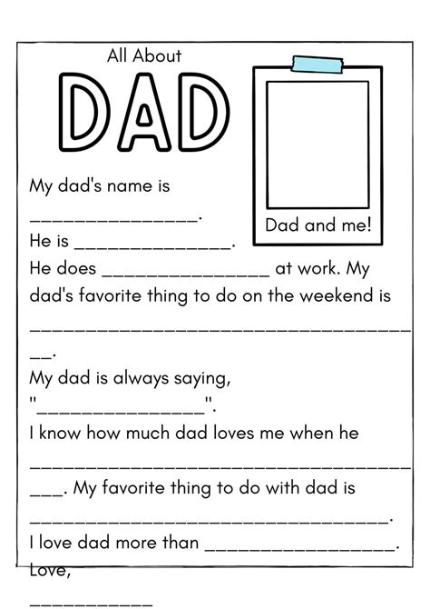 Free All About My Dad Printable For Fathers Day In The Playroom