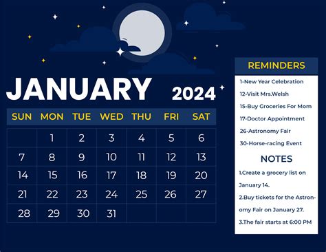 Blue January 2024 Calendar In Eps Illustrator  Word Svg