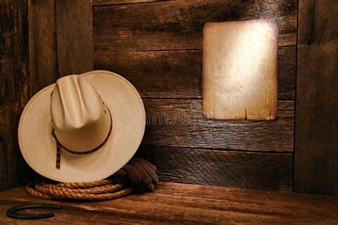 American West Rodeo Cowboy Hat Atop Western Boots Stock Image Image