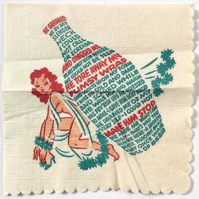 Vintage ADULT HUMOR Bar Cocktail NAPKIN Sexy Nude Pin Up Mock Assault Limerick EBay